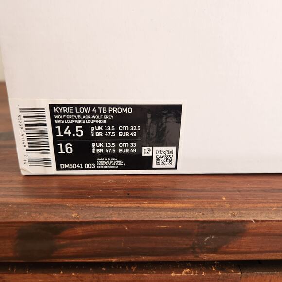 Nike Size 14.5M/16W Kyrie Low 4 TB Promo‎ Wolf Grey/Black New - Picture 13 of 13